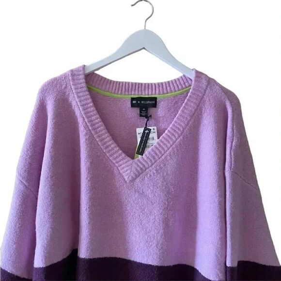 Nordstrom Knit Crop V-Neck Sweater Color Block BP Wildfang Size 1X - Picture 4 of 13